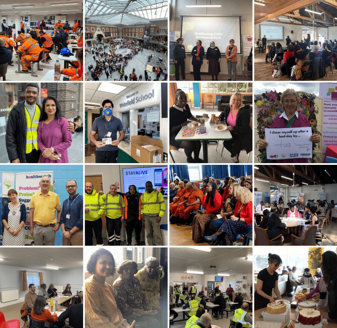 Collage showing CB Plus staff at events and projects